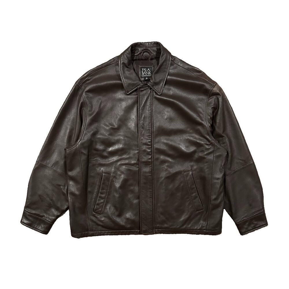 Jos A. Bank Dark Brown Genuine Leather Bomber Jacket Full Zip Men’s Size XXL